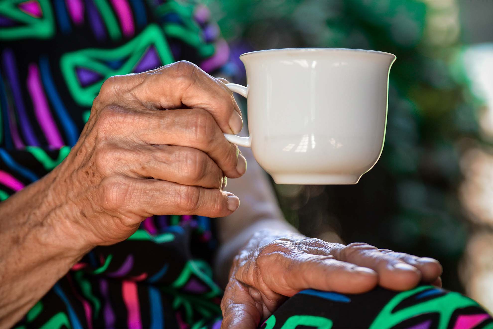 enjoying a cup of tea